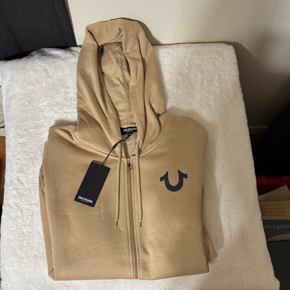 True Religion Tan Hoodie with Iconic Logo